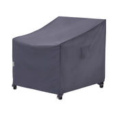 F&J Outdoors patio chair cover, large deep seat, front view, guards against rain and sun.