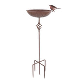FJJYGYP metal bird bath outdoor stake in rustic style enhances garden decor while inviting wildlife.