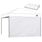 FLAGLY 10x10 sidewall attached to canopy for full privacy.