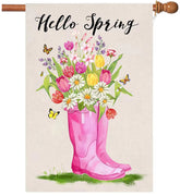 Flagmax Hello Spring flag with welcome burlap for outdoor welcome display.