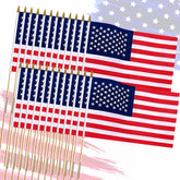 Flagmesage 24-pack USA flag on stick with sturdy wooden pole for outdoor parades