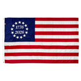 FlagSource Betsy Ross 250th flag on a pole with 13-star emblem for outdoor display.