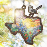 FLAGWIX Texas mockingbird bluebonnet suncatcher brightens windows with vivid colors