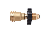 Flame King POL to QCC1 adapter shows a brass connector for secure old-to-new tank fit.