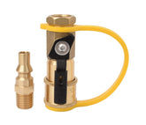 Flame King brass quick-connect adapter for safe RV propane connections.