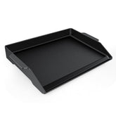 FlameDuty universal cast iron griddle with raised edges for easy flipping