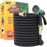 Flexi Hose expandable 150ft extended in a garden for long reach.