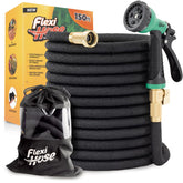 Flexi Hose Plus extended hose shows its 150 ft reach for efficient yard watering.
