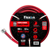 Flexon 100ft three-quarter-inch hose suitable for large-area watering and cleaning.