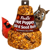 Flockin' Hot Pepper Bird Seed Bell packaging shows all-natural ingredients.