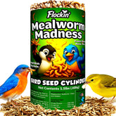 Flockin mealworm log with hole at feeder attracting cardinals