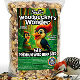 Flockin' Woodpecker seed blend bag—attracts woodpeckers with energy-rich ingredients.