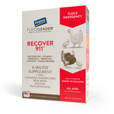 FLOCKLEADER Recover 911 bottle label highlights probiotic blend for poultry support.