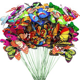 FLORO 30 butterfly stakes with 9.8 inch sticks fluttering in breeze, adding garden whimsy.