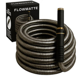 FlowMatte 100ft stainless steel hose coiled for easy storage and quick setup.