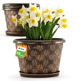Flowyypo 10-inch planter with embossed flower pattern adds elegant decor.