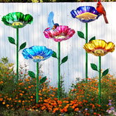 FlyVole metal bird bath with outdoor stake showcases durable garden decor that attracts birds.