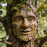 FmnyYaid old man tree-face outdoor statue enhances garden curb appeal.