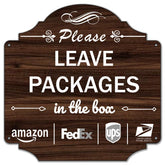 Folyming delivery sign front view clearly communicates where to leave packages outdoors