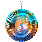 FONMY stainless steel wind spinner with vibrant colors spinning in daylight for a lively garden focal point.