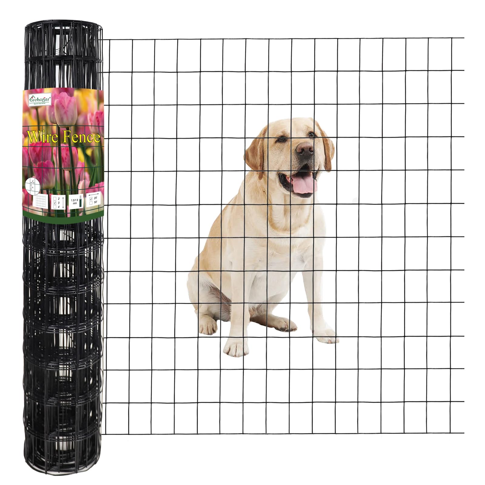 FOREHOGAR black vinyl coated fence protecting a garden from small animals