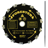 FORESTER chainsaw brush cutter blade close-up with 14 teeth for quick cutting