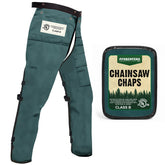 FORESTER Chainsaw Chaps outer shell shows durable water and oil resistant fabric for rugged work