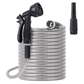 FOXEASE Metal Water Hose 25ft outer coil demonstrates durable, kink-free flexibility for easy watering.
