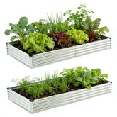 Foxlang galvanized raised garden bed front view, sturdy metal construction for vegetables.