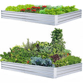 FOYUEE galvanized raised bed assembly shown with pre-drilled holes for quick setup