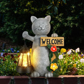 FQIIL solar cat statue welcomes guests with a warm garden glow.