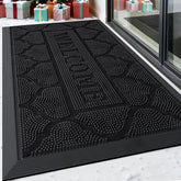 FRAMICS front door mat with outdoor welcome design traps dirt at the entry.