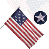 Freefy American flag with sleeve and leather tab for secure pole mounting.