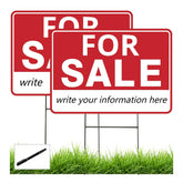 Frohllia two-pack for sale signs 17x12 with stakes for easy yard marking.