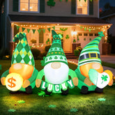 Frojuly gnome with gold coin inflates for outdoor festive display