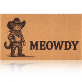 Fttoyoly funny cowboy cat doormat welcomes guests with a witty Meowdy greeting.