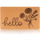 Fttoyoly Hello Spring door mat in brown with floral design welcomes guests at the entry.