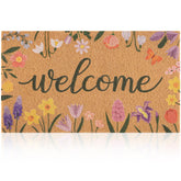 Fttoyoly spring door mat with wildflowers border welcomes guests at the front door.