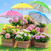 FuBegi garden umbrella shields potted plants from intense sun.