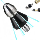 Fullikes sewer nozzle with front jet delivers focused cleaning in tight pipes.