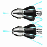FULLIKES sewer nozzle with front jet for deep clog clearance in tight spaces.