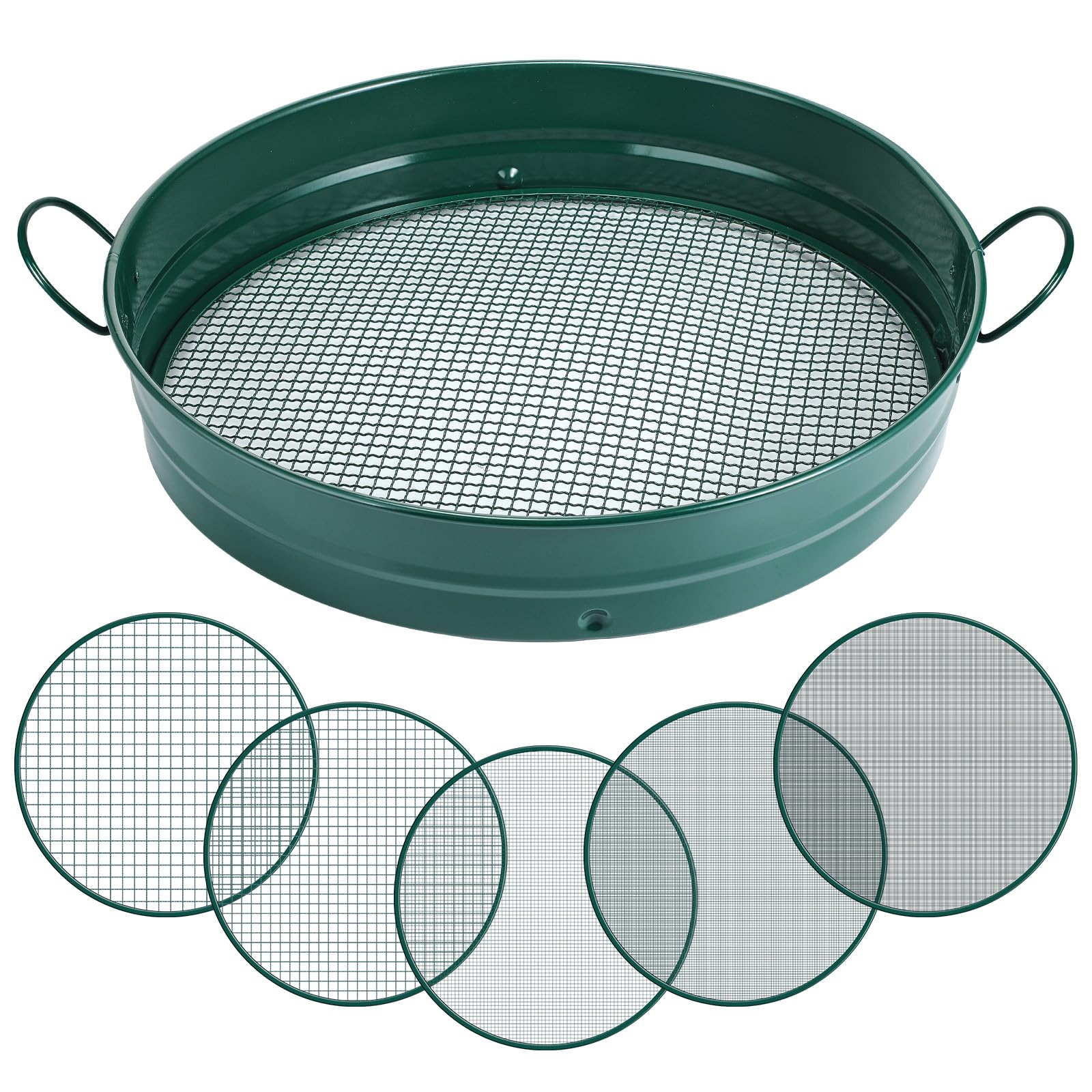Funnymoom soil sifter with handle side view for comfortable screening