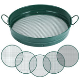 Funnymoom soil sifter with handle side view for comfortable screening