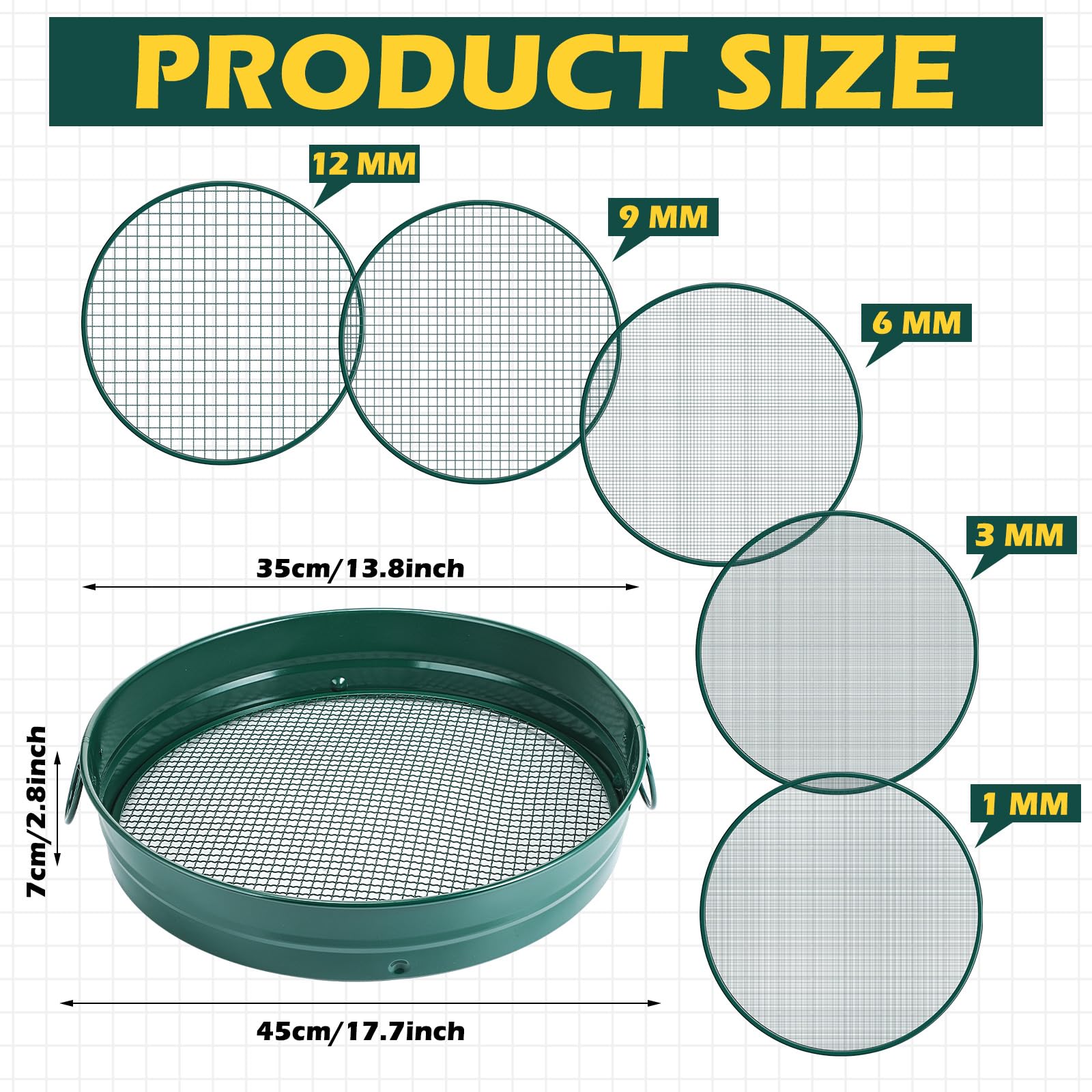 Funnymoom soil sifter mesh set 1-12 mm for versatile screening