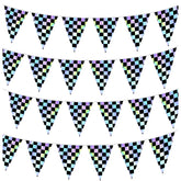 FunnyPars black iridescent checkered banner for bold race party decor