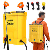 Funnywhale battery-powered backpack sprayer front view with ergonomic straps for long use.