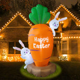 FUNPENY inflatable Easter carrot front view with two rabbits for porch display
