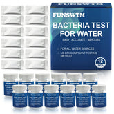 FUNSWTM Coliform Test Kit packaging shows a 12-pack for convenient at-home testing.