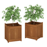 Furinno Tioman flower box pair in natural meranti wood for outdoor patios.