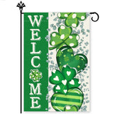 FurniGift garden flag with double-sided shamrocks and hearts, welcoming guests with festive charm